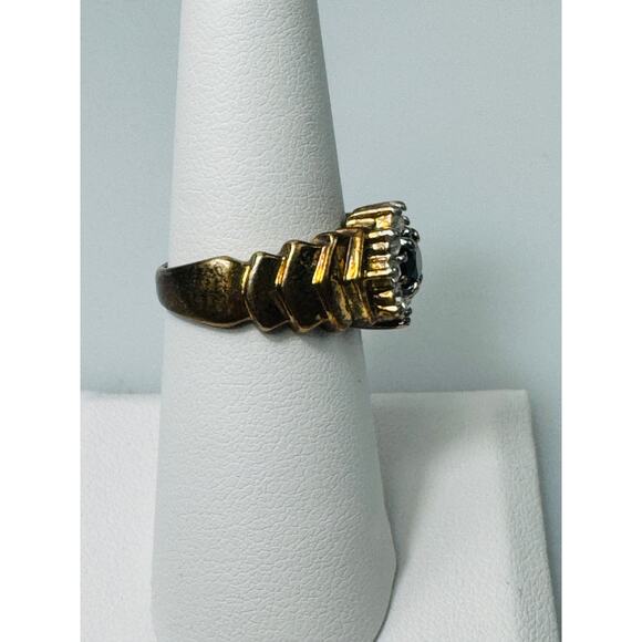 Vintage Dark Red Garnet CZ Cubic Zirconia Yellow Gold Plated Ring Size 7 - Picture 7 of 8